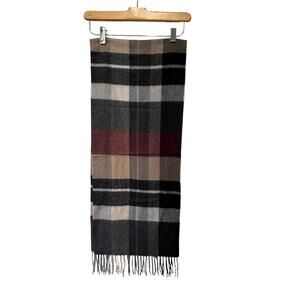 Joseph Abboud Black Brown Tan Plaid Cashmere Scarf